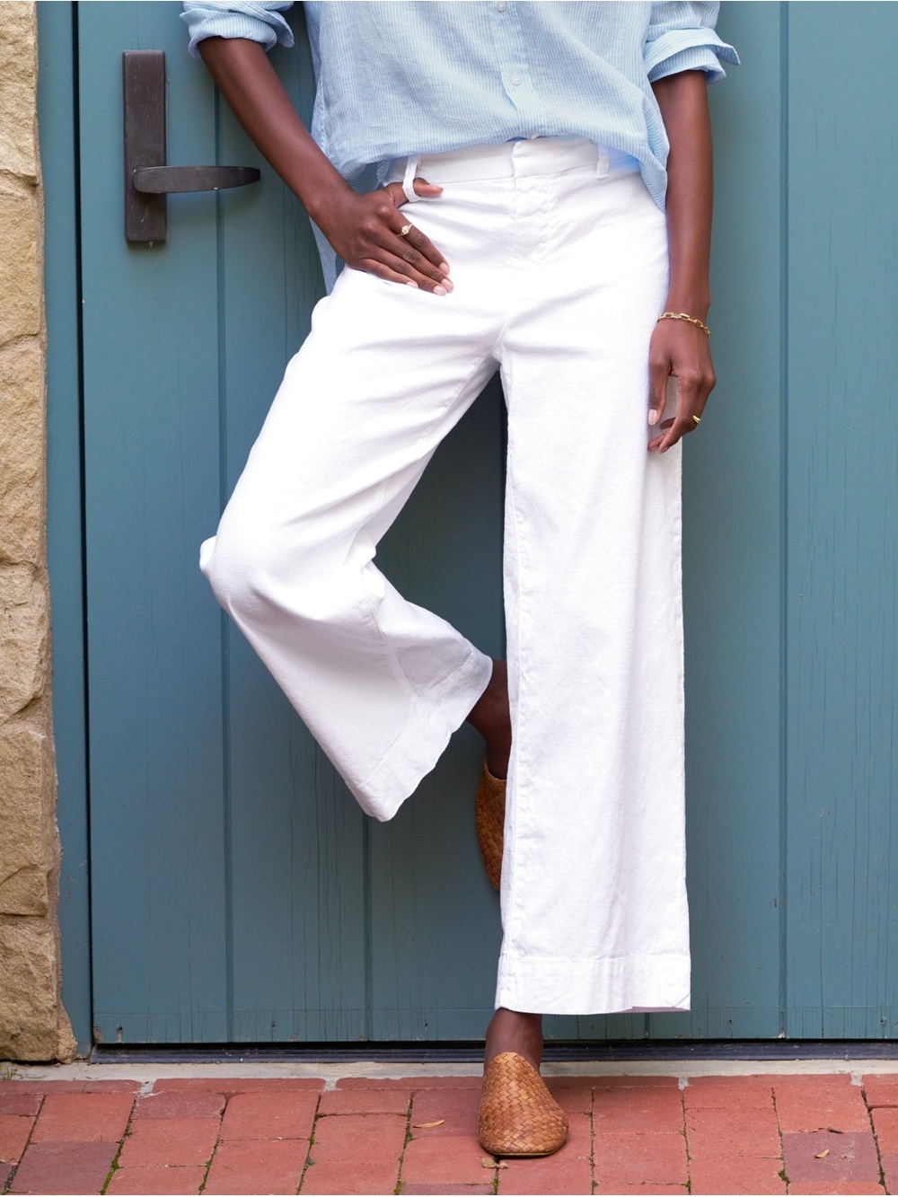 Frank & Eileen Wexford White Italian Performance Linen Wide-Leg Pants Size 6